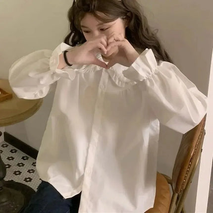 Vintage White Long-Sleeve Blouse