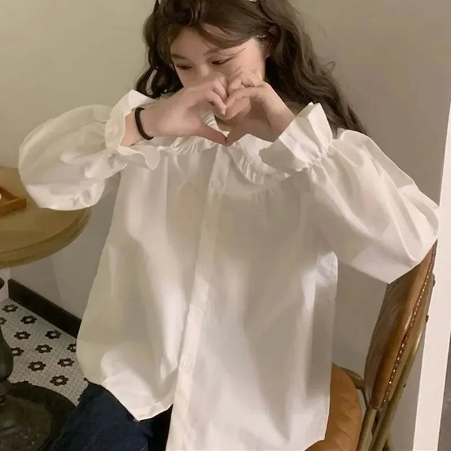 Vintage White Long-Sleeve Blouse