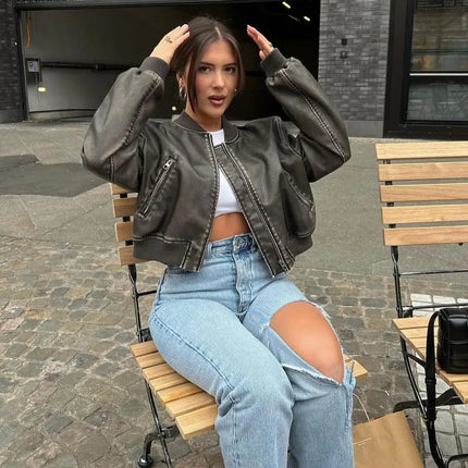 Women's Faux Leather Bomber Jacket