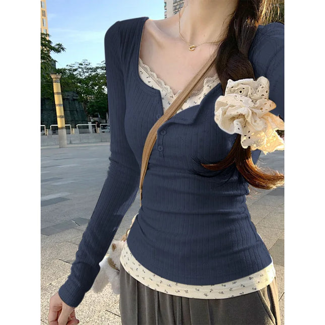 Women’s Lace Patchwork Slim Fit Top