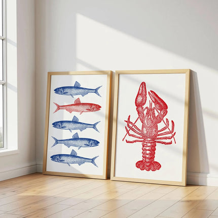 Retro Blue Sardine Canvas Poster