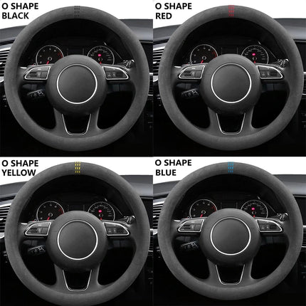 Suede and Cowhide Steering Wheel Cover