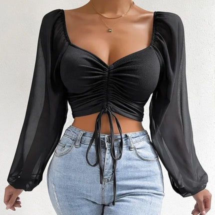V-Neck Puff-Sleeve Fitted Top