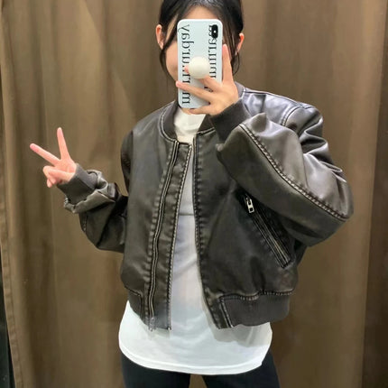 Women's Faux Leather Bomber Jacket