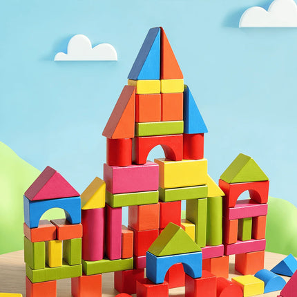 100-Piece Natural Wooden Building Blocks Set for Kids