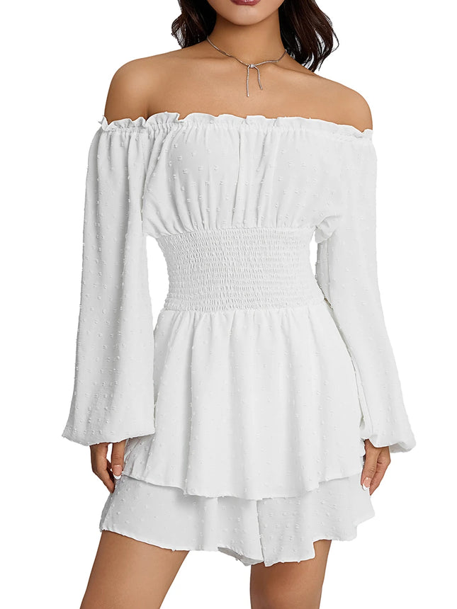 Women's Lace Boat-Neck Ruched Romper