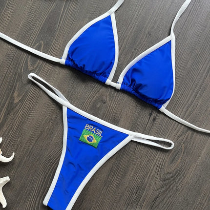 Embroidered Contrast Bikini Set