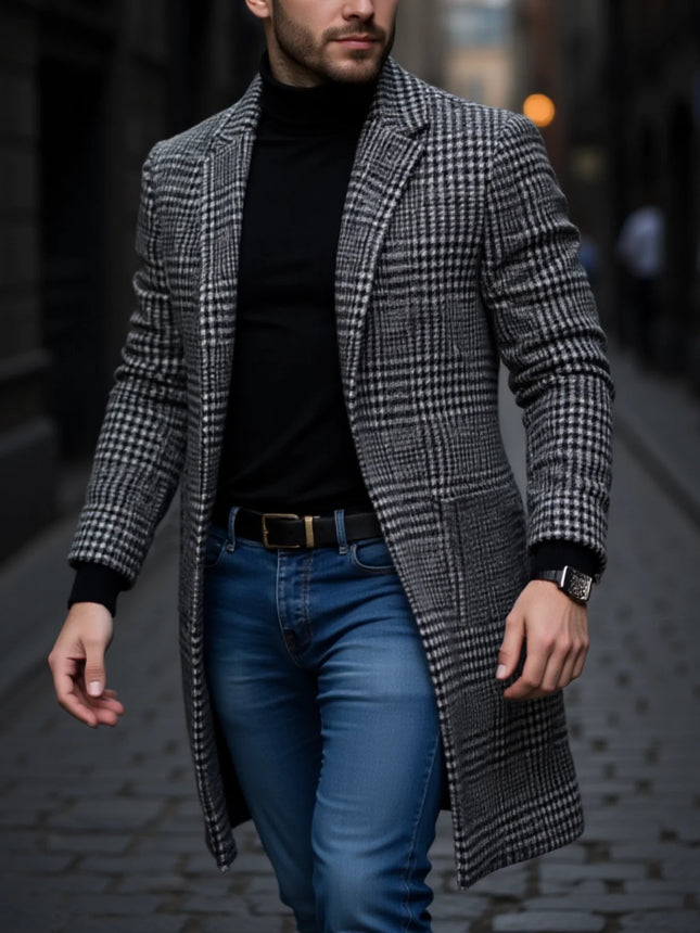 Men’s Warm Houndstooth Trench Coat