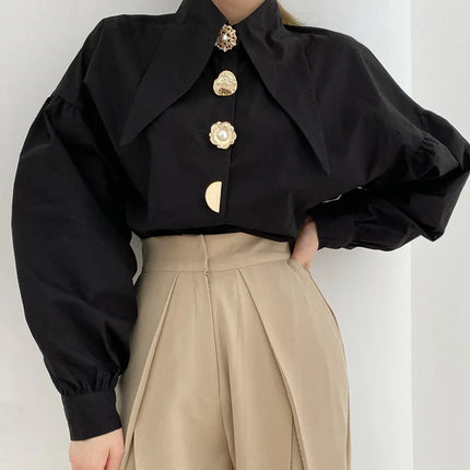 Women's White Pearl Collar Blouse