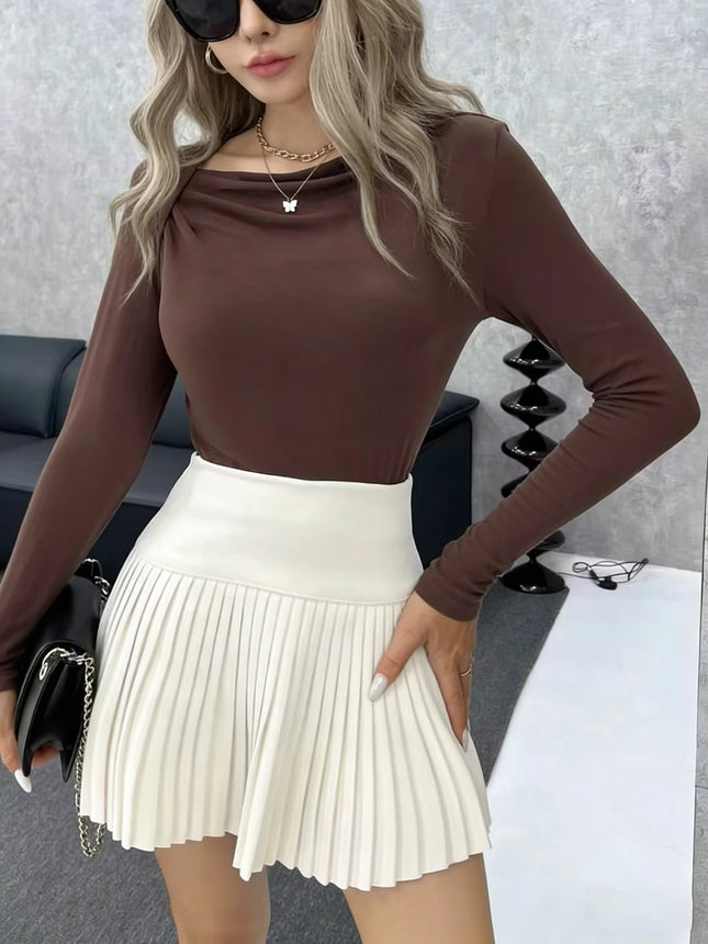 Women's Black Skew-Neck Crop Top