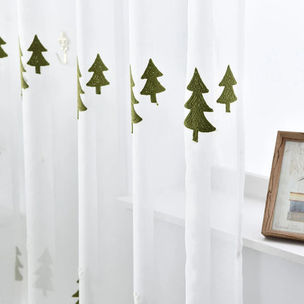 Christmas Tree Embroidered Sheer Curtain