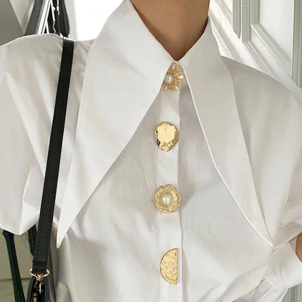 Women's White Pearl Collar Blouse
