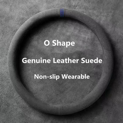 Suede and Cowhide Steering Wheel Cover