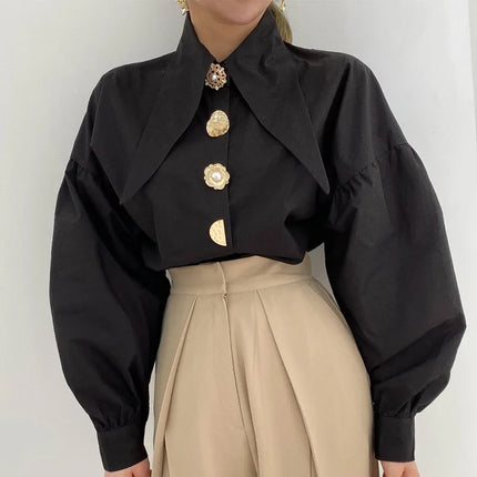 Women's White Pearl Collar Blouse