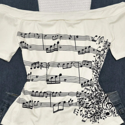 Women's Off-Shoulder Musical Note Top