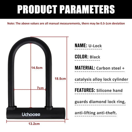 Heavy-Duty U-Shaped Motorcycle & Bicycle Anti-Theft Lock Black