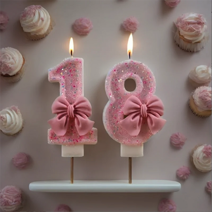 Pink Bow Number Birthday Candles