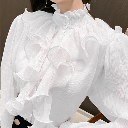 Women's White Ruffle Lace Blouse