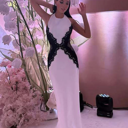White Halter Lace Maxi Dress