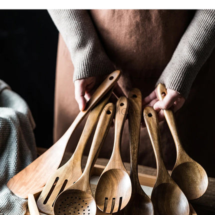 9-Piece Wooden Kitchen Utensil Set