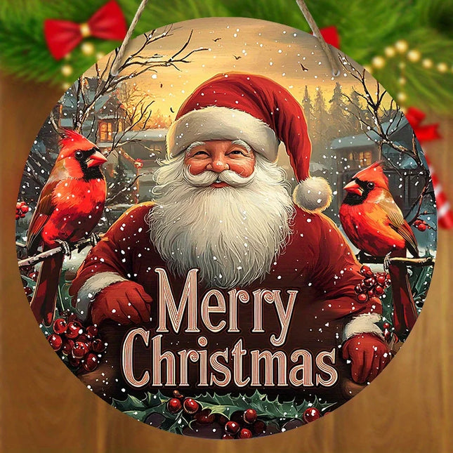 Round Christmas Santa Metal Sign