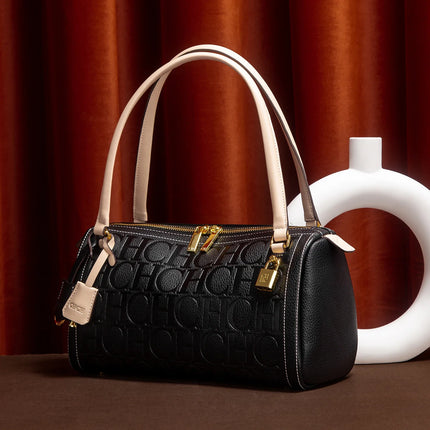 Textured Boston Shoulder Bag