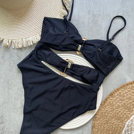 Metal Ring Cut-Out Swimsuit