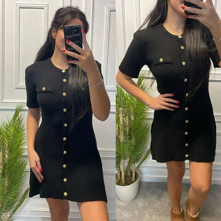 White Ribbed Knitted Mini Dress