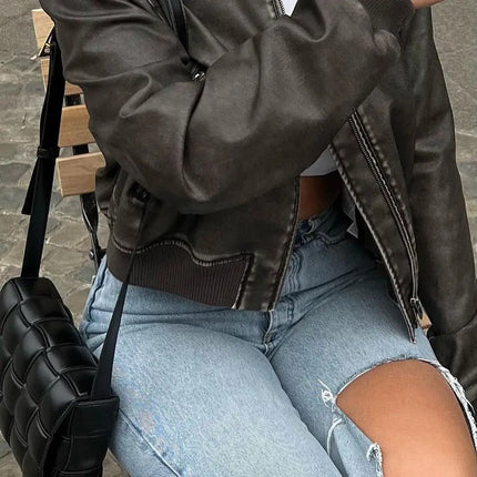 Women's Faux Leather Bomber Jacket