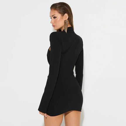 Hollow Out Mock Neck Mini Dress