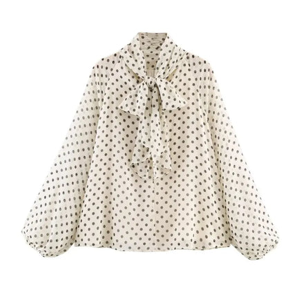 Polka Dot High-Collar Blouse