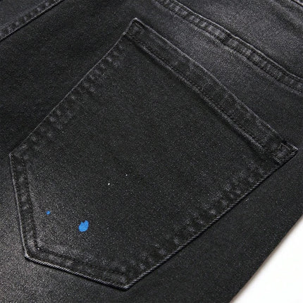 Men’s Ripped Patchwork Black Jeans