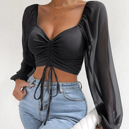 V-Neck Puff-Sleeve Fitted Top
