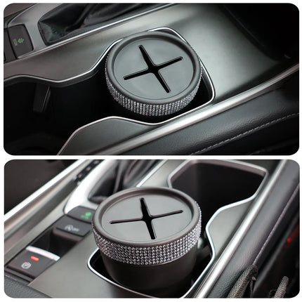 2Pcs Car Coin Storage Box Mini Imitation Diamond Can for Cup Holder Black