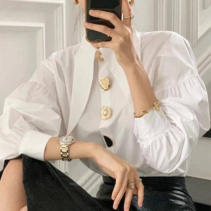 Women's White Pearl Collar Blouse
