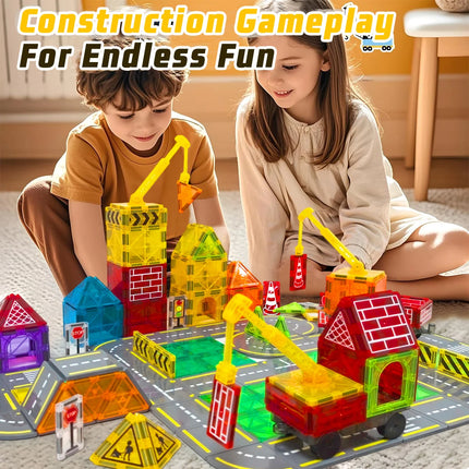 Magnetic Road Construction Building Blocks Set for Kids