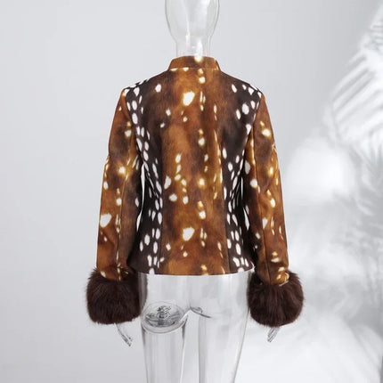 Women's Leopard Print Fur Jacket