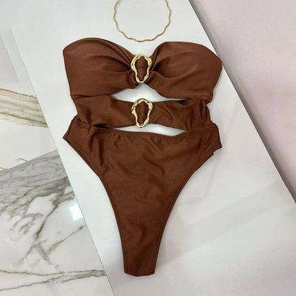 Metal Ring Cut-Out Swimsuit