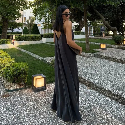 Draped Backless Slip Maxi Dress