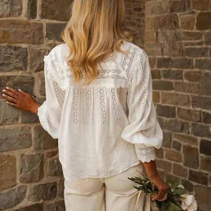 Women's Lace-Up Embroidered Blouse