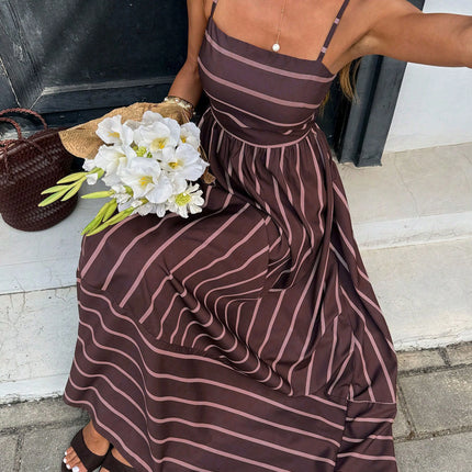 Striped Color-Block A-Line Maxi Dress