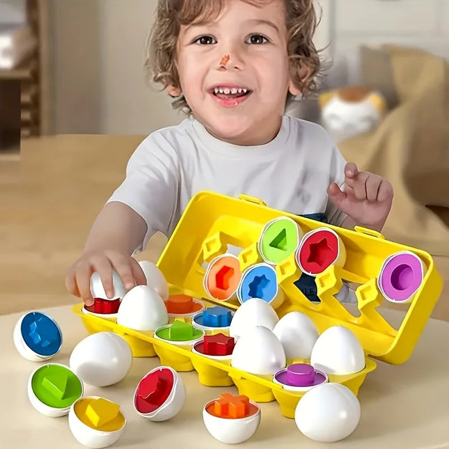 Color and Shape Matching Egg Sorting Toy with Storage Box