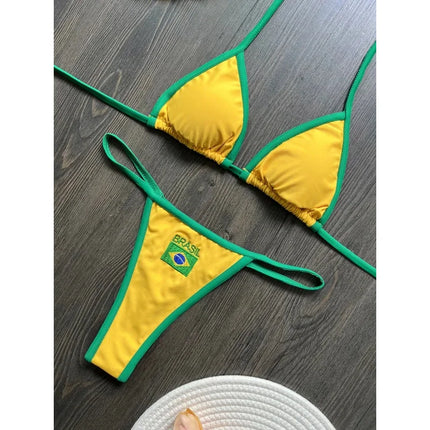 Embroidered Contrast Bikini Set
