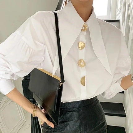 Women's White Pearl Collar Blouse