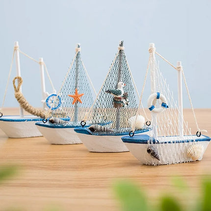 Mini Blue Wooden Sailboat Decoration
