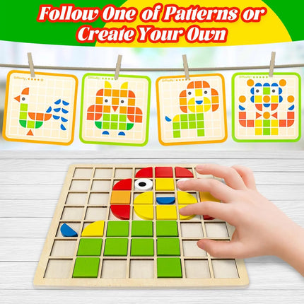Wooden Mosaic Shape Puzzle and Color Matching Game