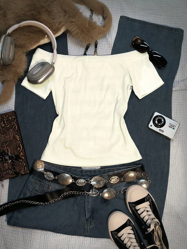 Women's Off-Shoulder Musical Note Top