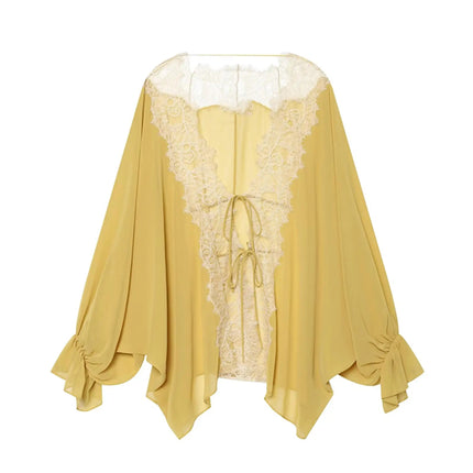 Women's Lace Patchwork Sheer Blouse