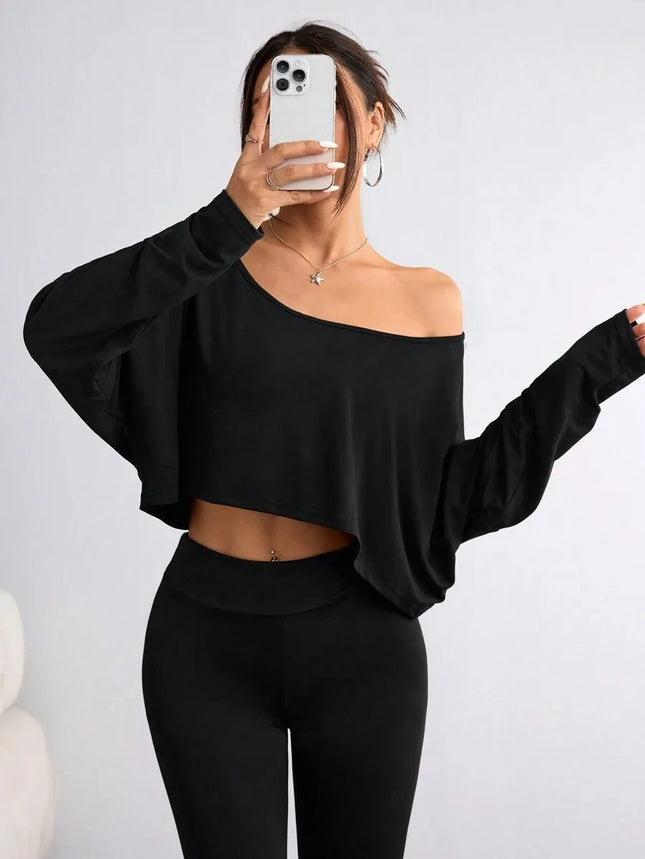 Title: Women's Black Asymmetrical Top