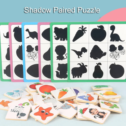 Wooden Shape Matching Puzzle with Animal and Fruit Cards